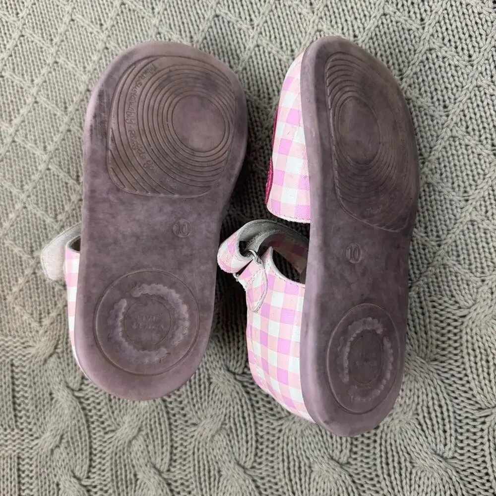 Livie & Luca Matilda Jane Pink Checkered Kids Shoes with Flower Design ~ 10